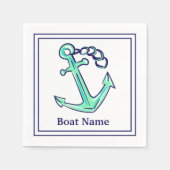 Personalisierter Schiffsname Navy Green Anchor Nau Serviette (Vorderseite)