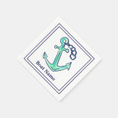 Personalisierter Schiffsname Navy Green Anchor Nau Serviette (Ecke)