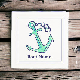 Personalisierter Schiffsname Navy Green Anchor Nau Serviette