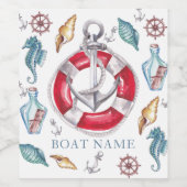 Personalisierter Schiffsname Wasserfarbe Weinetikett (Einzelnes Label)