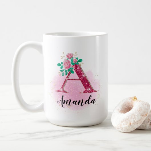 Personalisierter Schlamm, Glitzer A Monogramm, ind Kaffeetasse (Mit Donut)