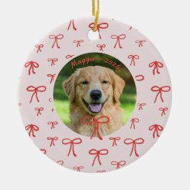 Personalisierter Schleifenmuster-Haustier-Foto-Sch Keramik Ornament