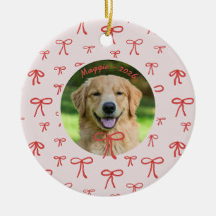 Personalisierter Schleifenmuster-Haustier-Foto-Sch Keramik Ornament
