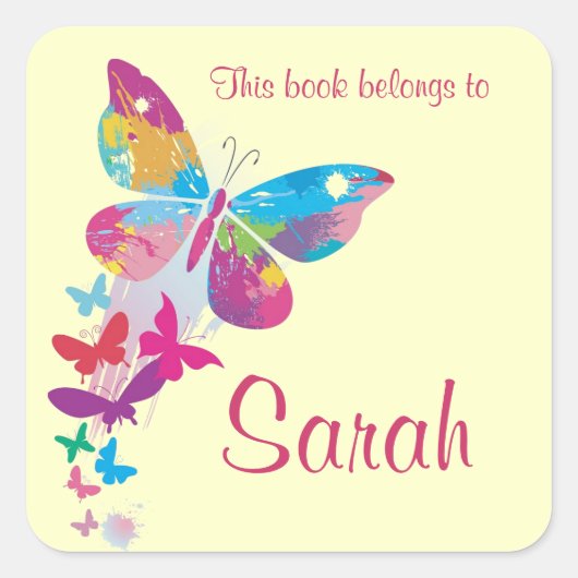 Personalisierter Schmetterling-Buchzeichen Quadratischer Aufkleber (Vorderseite)