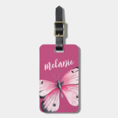 Personalisierter Schmetterling Rosa Weiß Gepäckanhänger (Vorderseite vertikal)