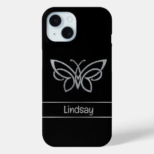 Personalisierter Schmetterling Silberner Glitzer S Case-Mate iPhone Hülle