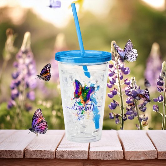 Personalisierter Schmetterling-Spritzer Acryltrinkbecher