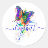 Personalisierter Schmetterling-Spritzer Runder Aufkleber (Vorderseite)