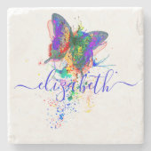 Personalisierter Schmetterling-Spritzer Steinuntersetzer (Vorderseite)