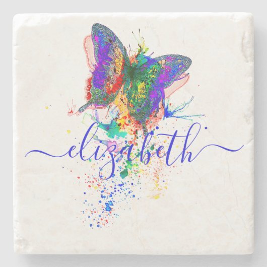Personalisierter Schmetterling-Spritzer Steinuntersetzer (Vorderseite)
