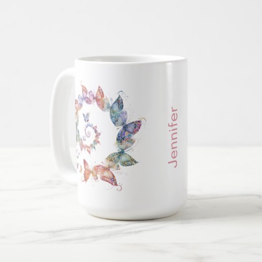 Personalisierter Schmetterling Swirl Keramik Tasse (Vorderseite Links)