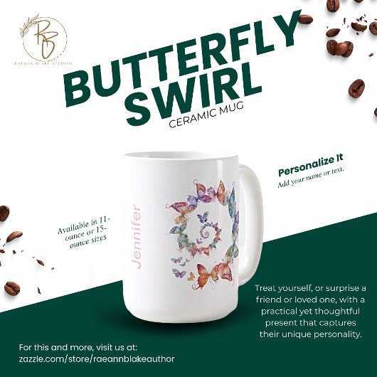 Personalisierter Schmetterling Swirl Keramik Tasse