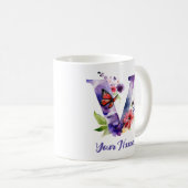 Personalisierter Schmetterling und Blume Buchstabe Kaffeetasse (VorderseiteRechts)