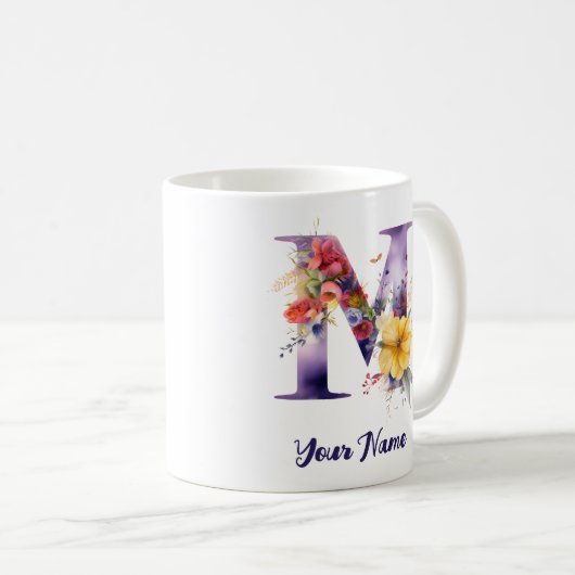 Personalisierter Schmetterling und Blume Buchstabe Kaffeetasse (VorderseiteRechts)