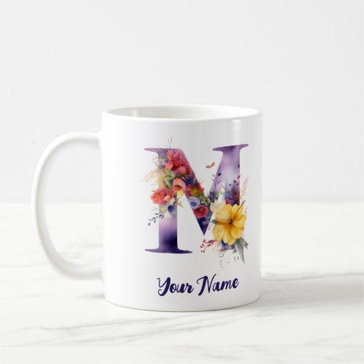 Personalisierter Schmetterling und Blume Buchstabe Kaffeetasse (Links)