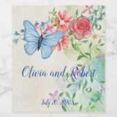 Personalisierter Schmetterling und rote Rose Weinetikett (Einzelnes Label)
