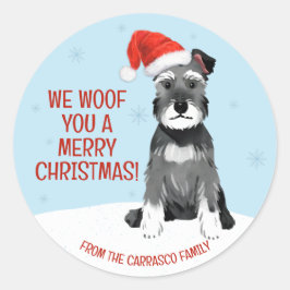 Personalisierter Schnauzer mit Weihnachtsmannmütze Runder Aufkleber