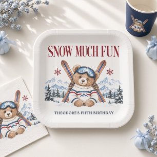 Personalisierter Schnee Viel Spaß Ski Teddy Bär Ge Pappteller