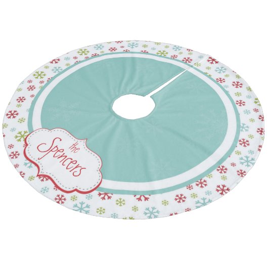 Personalisierter Schneeflocke-Weihnachtsbaum-Rock Fleece Weihnachtsbaumdecke (Schrägansicht)