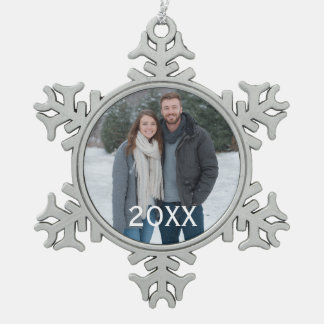 Personalisierter Schneeflocken-Foto-Schmuck 20XX Schneeflocken Zinn-Ornament