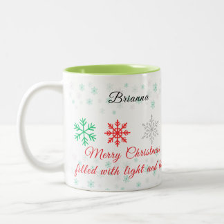Personalisierter Schneeflocken-Weihnachten Zweifarbige Tasse