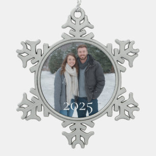 Personalisierter Schneefoto-Schmuck 2025 Schneeflocken Zinn-Ornament