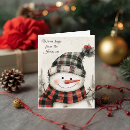 Personalisierter Schneemann-Karo-Weihnachtsfamilie Feiertagskarte