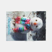 Personalisierter Schneemann mit Rainbow Scarf Flee Fleecedecke (Vorderseite (Horizontal))