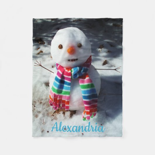 Personalisierter Schneemann mit Rainbow Scarf Flee Fleecedecke (Vorderseite)