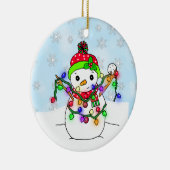 Personalisierter Schneemann mit Weihnachtsbeleucht Keramik Ornament (Rechts)