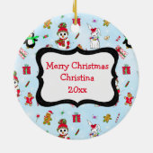 Personalisierter Schneemann mit Weihnachtsbeleucht Keramik Ornament (Hinten)