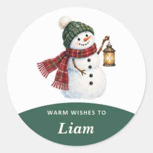 Personalisierter Schneemann Warme Wünsche Klassisc Runder Aufkleber