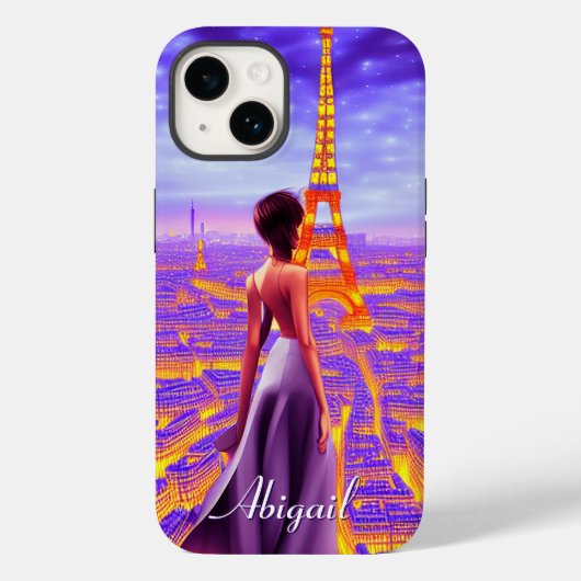 Personalisierter schöner Girl Eiffel Tower Paris Case-Mate iPhone Hülle (Rückseite)