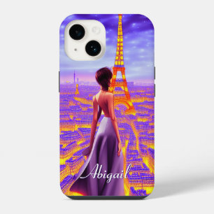 Personalisierter schöner Girl Eiffel Tower Paris iPhone 14 Hülle