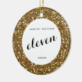 Personalisierter schöner Gold Glitzer Eleven Keramik Ornament (Links)