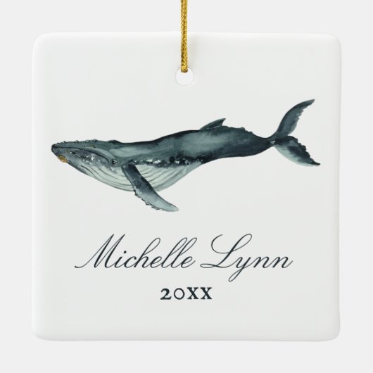 Personalisierter schöner Humpback Whale Weihnachte Keramikornament (Rückseite)