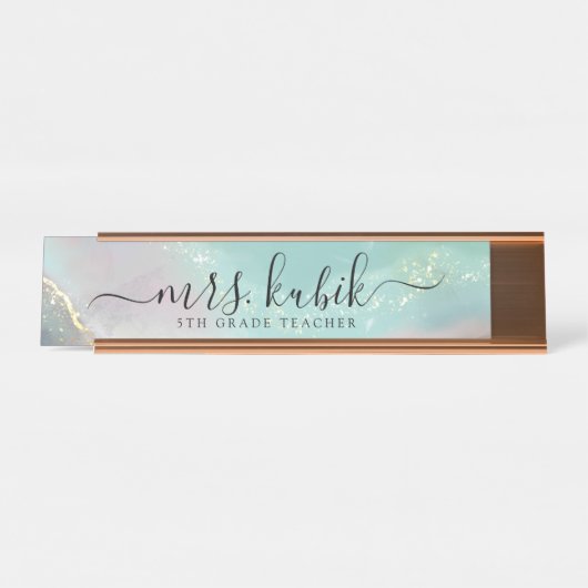 Personalisierter Schreibtisch mit aquamarin- und G Schreibtischnamensplakette (Vorderseite )