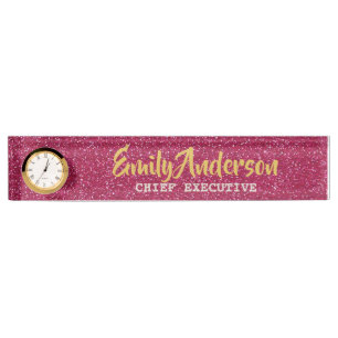 Personalisierter Schreibtisch Name Plate PINK GLIT Namensplakette
