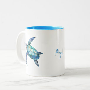 Personalisierter Schriftname Türkis-Seeschildkröte Zweifarbige Tasse