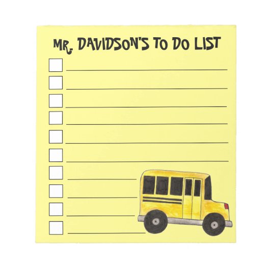 Personalisierter Schulbusfahrer Lehrer Gelber Bus Notizblock (Vorderseite)