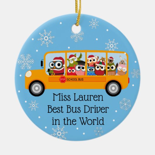 Personalisierter Schulbusfahrer - Werbegeschenk Keramik Ornament (Vorne)