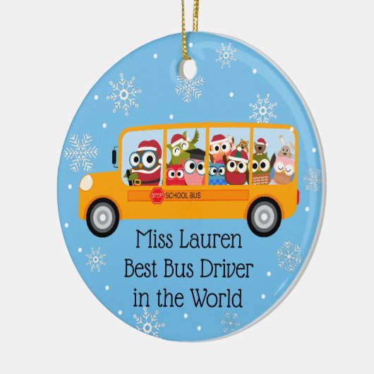 Personalisierter Schulbusfahrer - Werbegeschenk Keramik Ornament (Links)