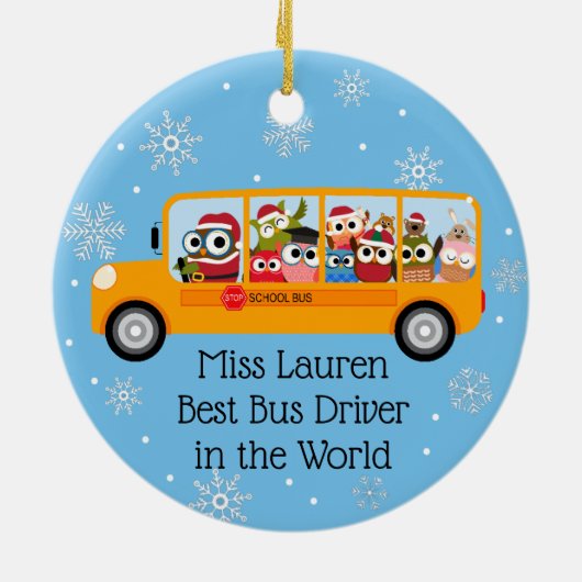 Personalisierter Schulbusfahrer - Werbegeschenk Keramik Ornament (Hinten)