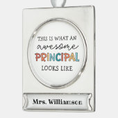 Personalisierter Schulleiter Banner-Ornament Silber (Links)