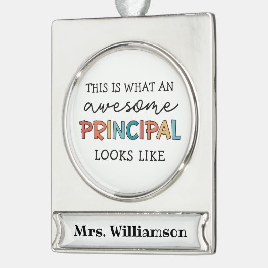 Personalisierter Schulleiter Banner-Ornament Silber (Links)