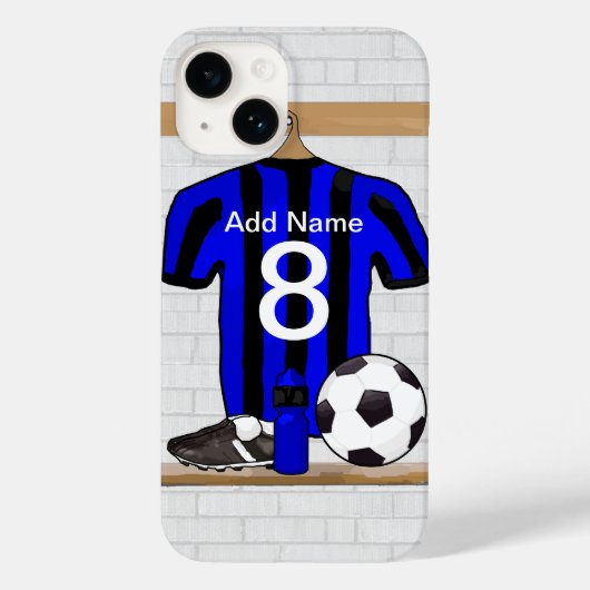 Personalisierter Schwarz-Blau-Fußball-Fußball-Fußb Case-Mate iPhone Hülle (Rückseite)