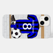 Personalisierter Schwarz-Blau-Fußball-Fußball-Fußb Case-Mate iPhone Hülle (Rückseite (Horizontal))