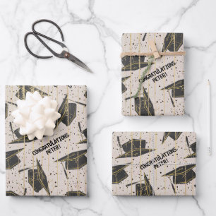 Personalisierter Schwarz/Gold-Abschluss Geschenkpapier Set