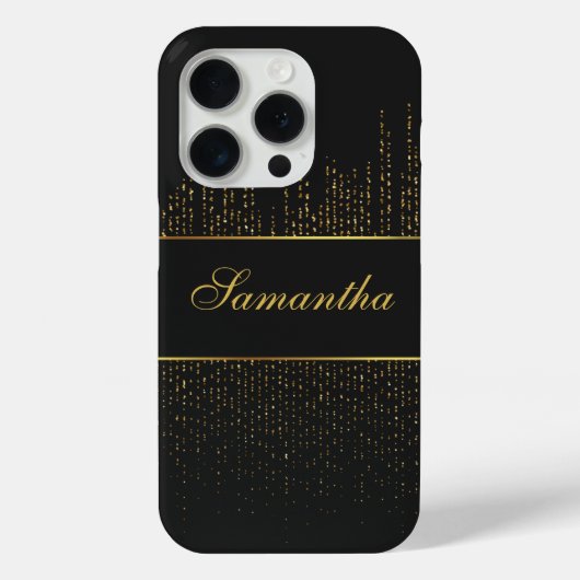 Personalisierter Schwarz/Gold-Glitzer Case-Mate iPhone Hülle (Rückseite)