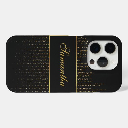 Personalisierter Schwarz/Gold-Glitzer Case-Mate iPhone Hülle (Rückseite (Horizontal))